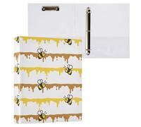 Vuiyean Cute Bee and Honeycomb Binder 3 Ring 1.5 Inch Binder with Clipboard&Pockets, Hardcover Binders Heavy Duty Large File Folder for Office School Supplies - Holds 200 Sheets