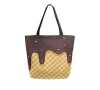 Vuiyean Cute Ice Cream Sweet Sundae Canvas Tote Bag for Women with Zipper Pocket Reusable Grocery Shopping Bags Large Travel Shoulder Bag Handbag Bags