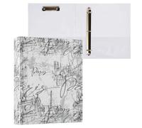 Vuiyean Retro Paris Script Binder 3 Ring 1.5 Inch Binder with Clipboard&Pockets, Hardcover Binders Heavy Duty Large File Folder for Office School Supplies - Holds 200 Sheets