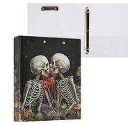 Vuiyean Romantic Gothic Skeleton Binder 1.5 Inch Binder with Clipboard&Pockets, Goth Floral Mushroom Hardcover Binders 3 Ring Heavy Duty Large File Folder for Office School Supplies-Holds 200 Sheets