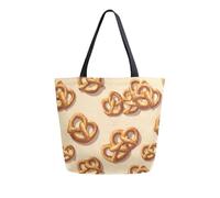 Vuiyean Yummy Snack Brown Pretzels Canvas Tote Bag for Women with Zipper Pocket Reusable Grocery Shopping Bags Large Travel Shoulder Bag Casual Handbag