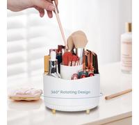 Vukehon 360 Degree Rotating Desk Organizer, Makeup Brush Holder Cosmetic Marker Organizer Pen Pencil Holder For Desk, Simple Modern Office Storage for Kids and School(White)