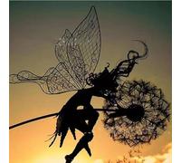 VUKHWX Fairies Dandelions Art Sculpture, Dance Together Yard Decorations, Stainless Steel Fairy Ornaments, Dancing Fairy Garden Sculpture with Dandelion for Outdoor Decoration Metal (G)