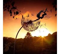 VUKHWX Fairies Dandelions Art Sculpture, Dance Together Yard Decorations, Stainless Steel Fairy Ornaments, Dancing Fairy Garden Sculpture with Dandelion for Outdoor Decoration Metal (E)