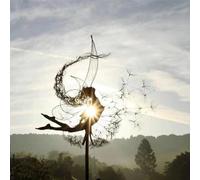 VUKHWX Fairies Dandelions Art Sculpture, Dance Together Yard Decorations, Stainless Steel Fairy Ornaments, Dancing Fairy Garden Sculpture with Dandelion for Outdoor Decoration Metal (F)