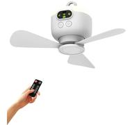 Vulaop 8000 mAh Camping Fan, Battery Operated, Intelligent Ceiling Fan with Light, USB Rechargeable with Remote Control, Hanging Hook, Timer, 3 Speeds for Outdoor Dorm (White)