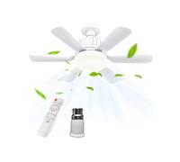 Vulaop Ceiling Fan with E27 Light, 46 cm Ceiling Fan LED Silent 40W, 6 Blades, Remote Control, 3 Speed, 2/4h Timer, Chandelier Fan for Living Room Bedroom (A)