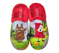 VULCA-BICHA S.L. - House Slippers Vulca-Bicha 4355 - Little Riding Hood and the Wolf - Winter Slippers with Soft Fur - Green/Red - Textile, Green Red Wolf, 9 UK