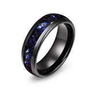Vulca Tungsten Carbide Ring 4mm/8mm for Womens Mens Black Engagement Wedding Bands Genuine Opal Inlay Domed Polished Comfort Fit, Epoxy, Opal