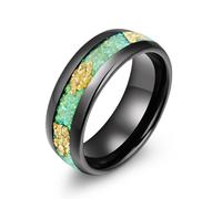 Vulca Tungsten Carbide Ring 4mm/8mm for Womens Mens Black Engagement Wedding Bands Genuine Opal Inlay Domed Polished Comfort Fit, Epoxy, Opal