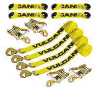 VULCAN 8-Point Roll Back Vehicle Tie Down Kit with Snap Hooks on Both Ends - Set of 4 - Classic Yellow