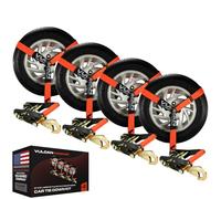 VULCAN Car Tie Down with Snap Hooks - Lasso Style - 2 Inch x 96 Inch - 4 Pack - PROSeries - 3,300 Pound Safe Working Load