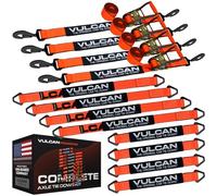 VULCAN Complete Axle Strap Tie Down Kit with Snap Hook Ratchet Straps - PROSeries - Includes (4) 22 Inch Axle Straps, (4) 36 Inch Axle Straps, and (4) 8' Snap Hook Ratchet Straps