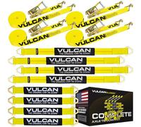 VULCAN Complete Axle Strap Tie Down Kit with Wire Hook Ratchet Straps - Classic Yellow - Includes (4) 22 Inch Axle Straps, (4) 36 Inch Axle Straps, and (4) 15' Wire J Hook Ratchet Straps