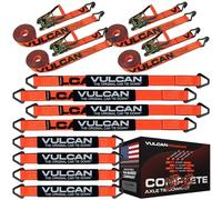 VULCAN Complete Axle Strap Tie Down Kit with Wire Hook Ratchet Straps - PROSeries - Includes (4) 22 Inch Axle Straps, (4) 36 Inch Axle Straps, and (4) 15' Wire J Hook Ratchet Straps