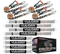 VULCAN Complete Axle Strap Tie Down Kit with Wire Hook Ratchet Straps - Silver Series - Includes (4) 22 Inch Axle Straps, (4) 36 Inch Axle Straps, and (4) 15' Wire J Hook Ratchet Straps