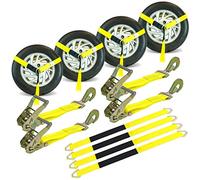 VULCAN Economy Car Tie Down Kit with 4 Lasso Straps, 4 Snap Hook Ratchets, and 4 Free 36 Inch Axle Straps - 3,300 Pound Safe Working Load