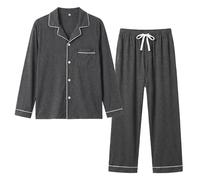 Vulcandon Mens Pyjamas Set, Soft Classic Lapel Button Down Long Sleeve Mens Cotton Pyjamas, Lightweight Comfy Sleepwear Lounge Pajamas For Men(Dark Grey,L)