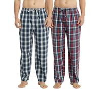 Vulcanodon 2 Pack Men's Cotton Pajama Pants, Soft Woven Pajama Pants for Men Plaid Pj Bottoms (Navy+Red-Blue, M)