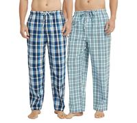 Vulcanodon 2 Pack Men's Cotton Pajama Pants, Soft Woven Pajama Pants for Men Plaid Pj Bottoms (Royal Blue+Aqua Blue, XL)