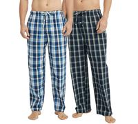 Vulcanodon 2 Pack Men's Cotton Pajama Pants, Soft Woven Pajama Pants for Men Plaid Pj Bottoms (Royal Blue+Dark Blue, L)