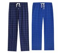 Vulcanodon 2 Pack Mens Cotton Pyjama Bottoms, Lightweight Sleep Pants with Pockets Soft Lounge Pajama Pants for Men Plaid Pj Bottoms (Navy+Royal Blue, 2XL)