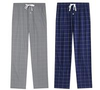 Vulcanodon 2 Pack Mens Cotton Pyjama Bottoms, Lightweight Sleep Pants with Pockets Soft Lounge Pajama Pants for Men Plaid Pj Bottoms (Navy+Iron Grey, S)