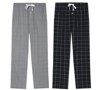 Vulcanodon 2 Pack Mens Cotton Pyjama Bottoms, Lightweight Sleep Pants with Pockets Soft Lounge Pajama Pants for Men Plaid Pj Bottoms (Black+Iron Grey, L)