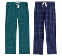 Vulcanodon 2 Pack Mens Cotton Pyjama Bottoms, Lightweight Sleep Pants with Pockets Soft Lounge Pajama Pants for Men Plaid Pj Bottoms (Navy+Hunter Green, XL)