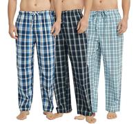Vulcanodon 3 Pack Men's Cotton Pajama Pants, Soft Woven Pajama Pants for Men Plaid Pj Bottoms (Aqua Blue+Royal Blue+Dark Blue, L)