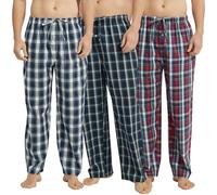 Vulcanodon 3 Pack Men's Cotton Pajama Pants, Soft Woven Pajama Pants for Men Plaid Pj Bottoms (Navy+Red-Blue+Dark Blue, L)