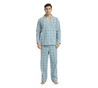 Vulcanodon Mens Cotton Pajama Set, Button Down Woven Pajama Set for Men Plaid Men's Sleepwear (Aqua Blue, M)