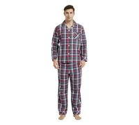 Vulcanodon Mens Cotton Pajama Set, Button Down Woven Pajama Set for Men Plaid Men's Sleepwear (Red-Blue, 2XL)