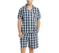 Vulcanodon Mens Cotton Pajama Set Short Sleeve, Button Down Pajama Set for Men Lightweight Men's Sleepwear (Navy, S)