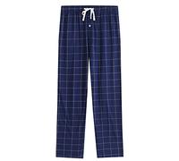 Vulcanodon Mens Cotton Pyjama Bottoms, Lightweight Sleep Pants with Pockets Soft Lounge Pajama Pants for Men Plaid Pj Bottoms (Navy-Plaid, XL)