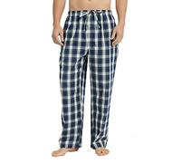 Vulcanodon Men's Cotton Woven Pajama Pants, Soft Lounge Pajama Pants with big pockets for Men Plaid Pj Bottoms (Navy, L)