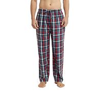 Vulcanodon Men's Cotton Woven Pajama Pants, Soft Lounge Pajama Pants with big pockets for Men Plaid Pj Bottoms (Red-Blue, S)