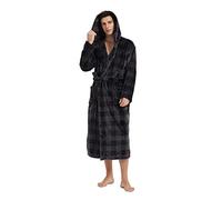 Vulcanodon Mens Robe with Hood, Fleece Bathrobe Plush Robes for Men（Buffalo Plaid-Grey,L/XL）