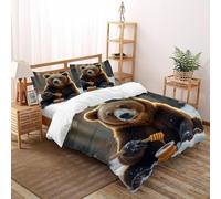 VulcanTrade Animal 3D Bedding Set The Bear That Eats Honey Quilt Cover 3 Pieces Luxury with 2 Pillowcases Zipper Closure for Adults(women And Kids) duvets Covers King(220x240cm)