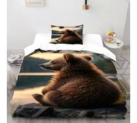 VulcanTrade Animal 3D Bedding Set The Bear Watching The Sea Bedding 2 Pieces Soft Microfiber with Pillowcases Zipper Closure for Adults(women And Kids) duvets Covers Single(135x200cm)