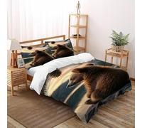 VulcanTrade Animal 3D Bedding Set The Bear Watching The Sea Comforter Cover 3 Pieces Luxury with 2 Pillowcases Zipper Closure for Adults(women And Kids) duvets Covers Super King(260x220cm)