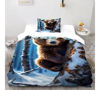 VulcanTrade Animal Duvet Cover 3d Bear behind The Tree Duvet Cover Set with 2 Pieces Luxury with Pillowcases Zipper Closure for Adults(women And Kids) duvets Covers Single(135x200cm)