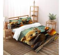 VulcanTrade Animal Duvet Cover 3d Little Bear Eats Honey Bedding 3 Piece Soft Microfiber with 2 Pillowcases Zipper Closure for Adults(women And Kids) duvets Covers King(220x240cm)