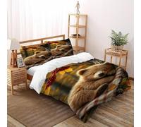 VulcanTrade Animal Duvet Cover 3d Sleepy Bear Bedding Set 3 Piece Easy Care with 2 Pillowcases Zipper Closure for Adults(women And Kids) duvets Covers Super King(260x220cm)