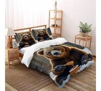 VulcanTrade Animal Duvet Cover 3d The Bear That Eats Honey Bedding Set 3 Pieces Easy Care with 2 Pillowcases Zipper Closure for Adults(women And Kids) duvets Covers Double(200x200cm)