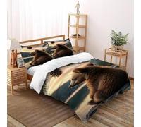 VulcanTrade Animal Duvet Cover 3d The Bear Watching The Sea Bed Set 3 Pieces Soft Microfiber with 2 Pillowcases Zipper Closure for Adults(women And Kids) duvets Covers King(220x240cm)
