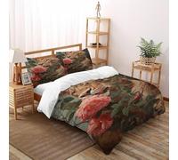 VulcanTrade Flowers And Leopards 3D Bedding Set Animated Animals Quilt Cover 3 Piece Easy Care with 2 Pillowcases Zipper Closure for Adults（women And Kids） duvets Covers Super King（260x220cm）