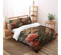 VulcanTrade Flowers And Leopards Duvet Cover 3d Animated Animals Bedding Set 3 Pieces Easy Care with 2 Pillowcases Zipper Closure for Adults（women And Kids） duvets Covers Double（200x200cm）