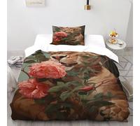 VulcanTrade Flowers And Leopards Duvet Cover 3d Animated Animals Quilt Cover 2 Pieces Luxury with Pillowcases Zipper Closure for Adults（women And Kids） duvets Covers Single（135x200cm）