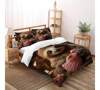 VulcanTrade Flowers, Cakes, Sloths Duvet Cover 3d Animated Animals Quilt Cover 3 Piece Easy Care with 2 Pillowcases Zipper Closure for Adults（women And Kids） duvets Covers Double（200x200cm）